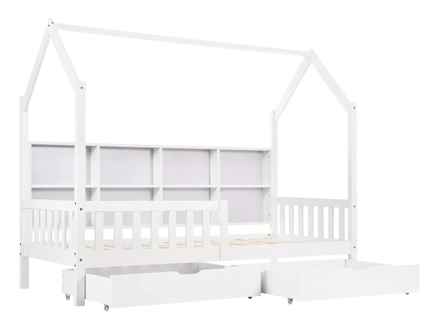 Cama cabine em madeira maciça - com prateleiras e 2 gavetas - 90x200cm - Branca