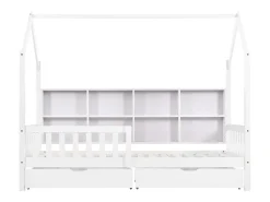 Cama cabine em madeira maciça - com prateleiras e 2 gavetas - 90x200cm - Branca