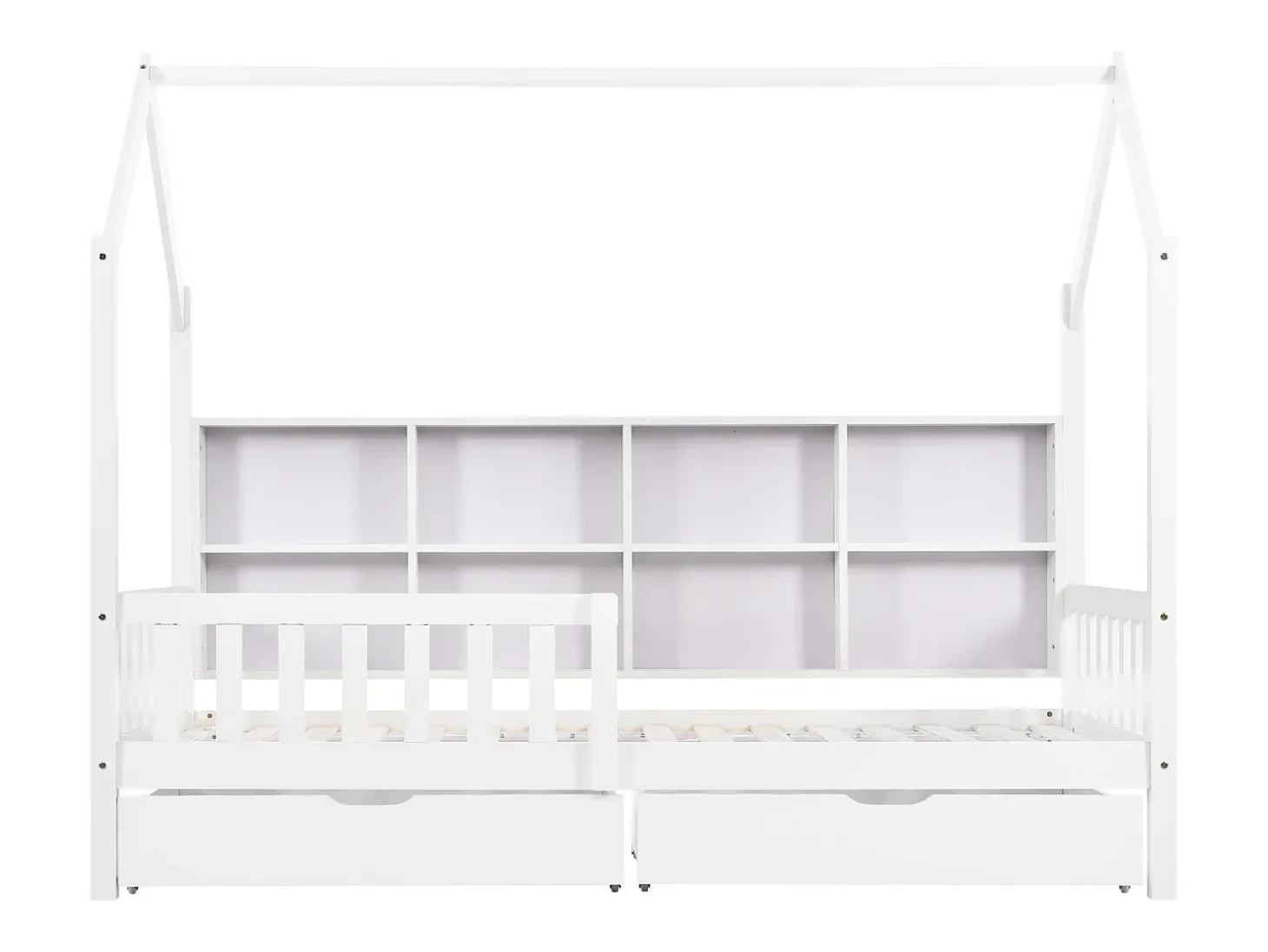 Cama cabine em madeira maciça - com prateleiras e 2 gavetas - 90x200cm - Branca