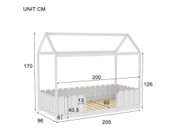 Cama cabine infantil - 90 x 200 cm - madeira maciça - barreira e base de ripas - branco