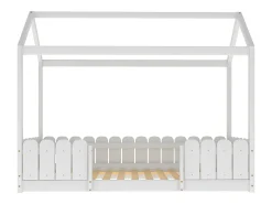 Cama cabine infantil - 90 x 200 cm - madeira maciça - barreira e base de ripas - branco