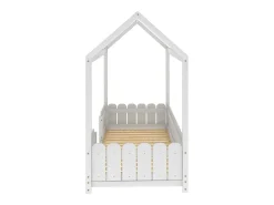Cama cabine infantil - 90 x 200 cm - madeira maciça - barreira e base de ripas - branco
