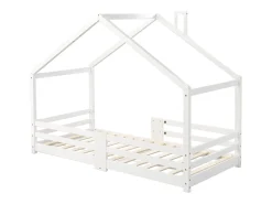 Cama cabine infantil - 90 x 200 cm - pinho - barreira e base de ripas - branco