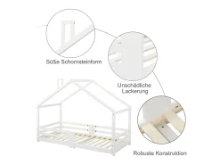 Cama cabine infantil - 90 x 200 cm - pinho - barreira e base de ripas - branco
