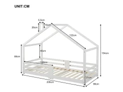 Cama cabine infantil - 90 x 200 cm - pinho - barreira e base de ripas - branco
