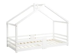 Cama cabine infantil - 90 x 200 cm - pinho - barreira e base de ripas - branco