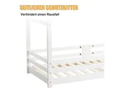 Cama cabine infantil - 90 x 200 cm - pinho - barreira e base de ripas - branco