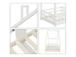 Cama cabine infantil - 90 x 200 cm - pinho - barreira e base de ripas - branco