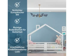 Cama cabine infantil - 90 x 200 cm - pinho - barreira e base de ripas - branco