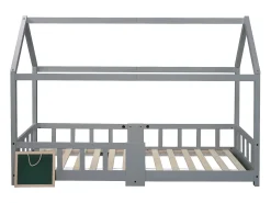 Cama cabine infantil - 90 x 200 cm - madeira maciça - barreira e base de ripas - cinza