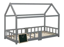 Cama cabine infantil - 90 x 200 cm - madeira maciça - barreira e base de ripas - cinza