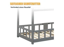 Cama cabine infantil - 90 x 200 cm - madeira maciça - barreira e base de ripas - cinza