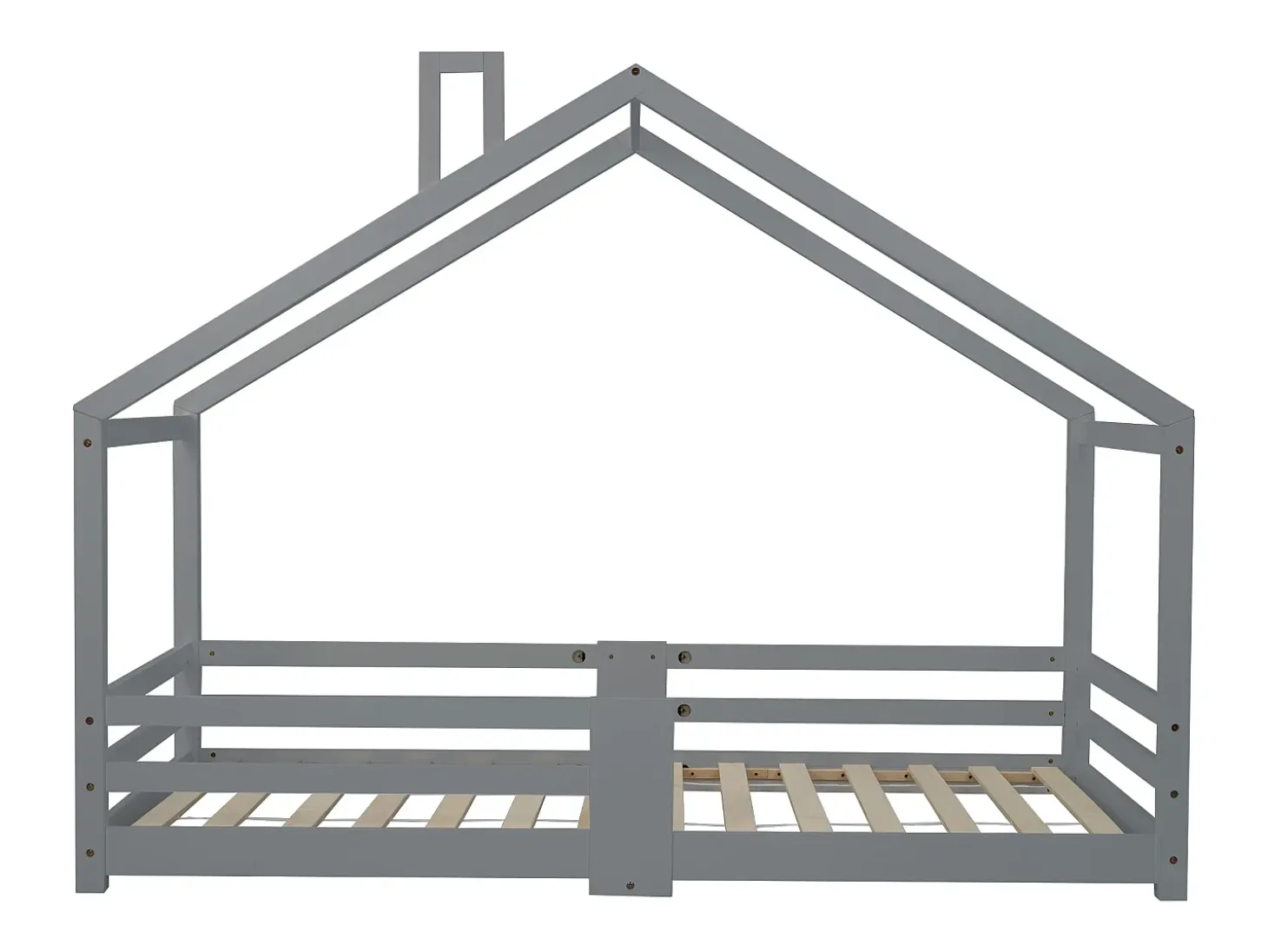 Cama cabine infantil 90 x 200 cm - madeira maciça de pinho - barreira e base de ripas - cinza