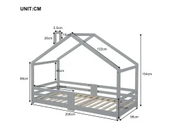 Cama cabine infantil 90 x 200 cm - madeira maciça de pinho - barreira e base de ripas - cinza