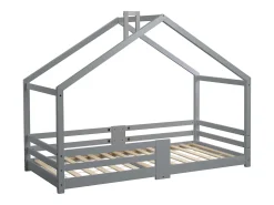 Cama cabine infantil 90 x 200 cm - madeira maciça de pinho - barreira e base de ripas - cinza