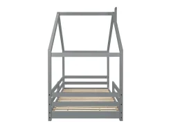 Cama cabine infantil 90 x 200 cm - madeira maciça de pinho - barreira e base de ripas - cinza