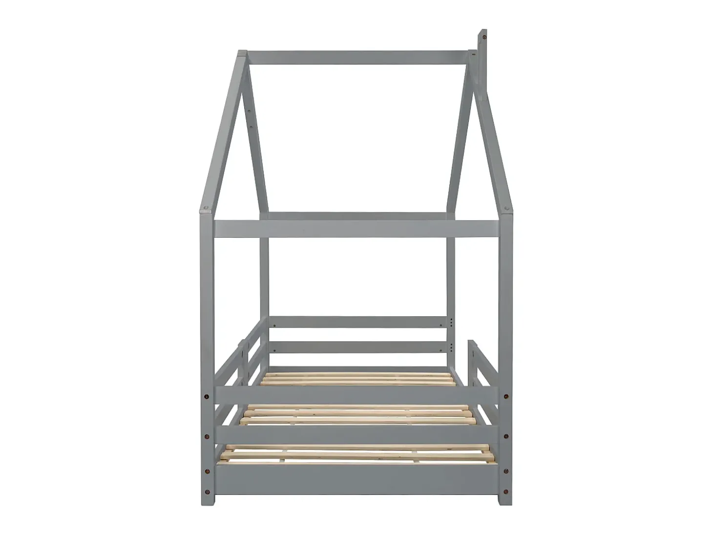 Cama cabine infantil 90 x 200 cm - madeira maciça de pinho - barreira e base de ripas - cinza