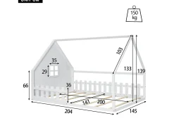 Cama Cabine Infantil 140x200 cm - Formato Casa - Pinho e MDF - Branco