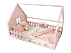 Cama Cabine Infantil 140x200 cm - Formato de Casa - Madeira de Pinho e MDF - Rosa