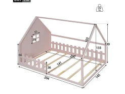 Cama Cabine Infantil 140x200 cm - Formato de Casa - Madeira de Pinho e MDF - Rosa