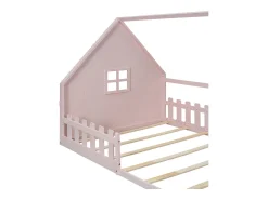 Cama Cabine Infantil 140x200 cm - Formato de Casa - Madeira de Pinho e MDF - Rosa