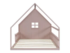 Cama Cabine Infantil 140x200 cm - Formato de Casa - Madeira de Pinho e MDF - Rosa