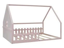 Cama Cabine Infantil 140x200 cm - Formato de Casa - Madeira de Pinho e MDF - Rosa