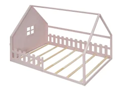 Cama Cabine Infantil 140x200 cm - Formato de Casa - Madeira de Pinho e MDF - Rosa
