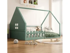 Cama Cabine Infantil 140x200 cm - Formato Casa - Pinho e MDF - Verde