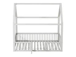 Cama cabine infantil 140x200cm, cama em madeira maciça, cama plana, com estrado de ripas, grade de cama com porta, branca