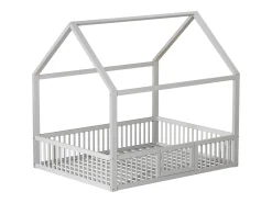 Cama cabine infantil 140x200cm, cama em madeira maciça, cama plana, com estrado de ripas, grade de cama com porta, branca