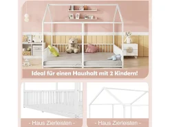 Cama cabine metálica 2 x 90 x 200 cm com grades - Base de ripas incluída - Branca (Sem colchão)