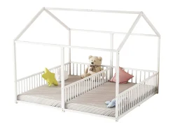 Cama cabine metálica 2 x 90 x 200 cm com grades - Base de ripas incluída - Branca (Sem colchão)