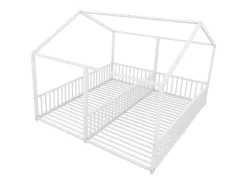 Cama cabine metálica 2 x 90 x 200 cm com grades - Base de ripas incluída - Branca (Sem colchão)