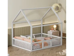 Cama cabine para criança ou bebê - 140 x 200 cm - grades e porta - base de ripas incluída - madeira branca