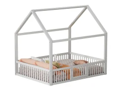 Cama cabine para criança ou bebê - 140 x 200 cm - grades e porta - base de ripas incluída - madeira branca