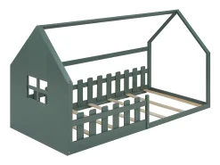 Cama cabine para criança 90x200 cm - em formato de casa - em madeira de pinho e MDF - Verde