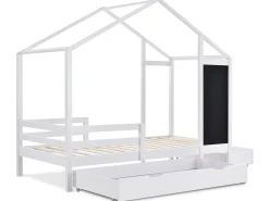 Cama cabine 90x200cm - madeira maciça - com quadro preto e 2 gavetas - Branco