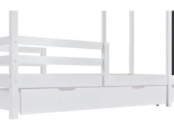 Cama cabine 90x200cm - madeira maciça - com quadro preto e 2 gavetas - Branco