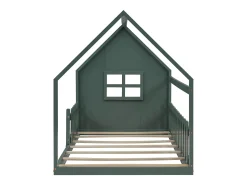 Cama cabine 90x200cm, cama plana infantil com bar, estrado de ripas, pinho, verde