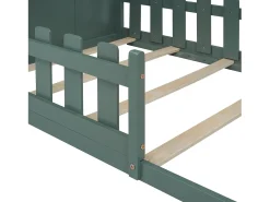 Cama cabine 90x200cm, cama plana infantil com bar, estrado de ripas, pinho, verde