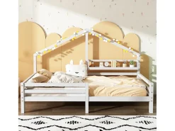 Cama cabine 90x200cm em madeira maciça - com prateleiras - Branca