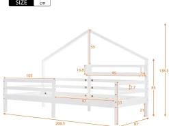 Cama cabine 90x200cm em madeira maciça - com prateleiras - Branca