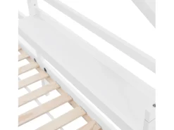 Cama cabine 90x200cm em madeira maciça - com prateleiras - Branca