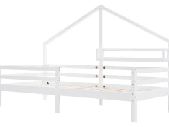 Cama cabine 90x200cm em madeira maciça - com prateleiras - Branca
