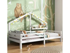 Cama cabine 90x200cm em madeira maciça - com prateleiras - Branca