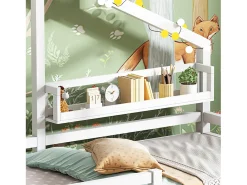 Cama cabine 90x200cm em madeira maciça - com prateleiras e 2 gavetas - Branco