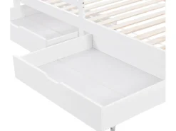 Cama cabine 90x200cm em madeira maciça - com prateleiras e 2 gavetas - Branco