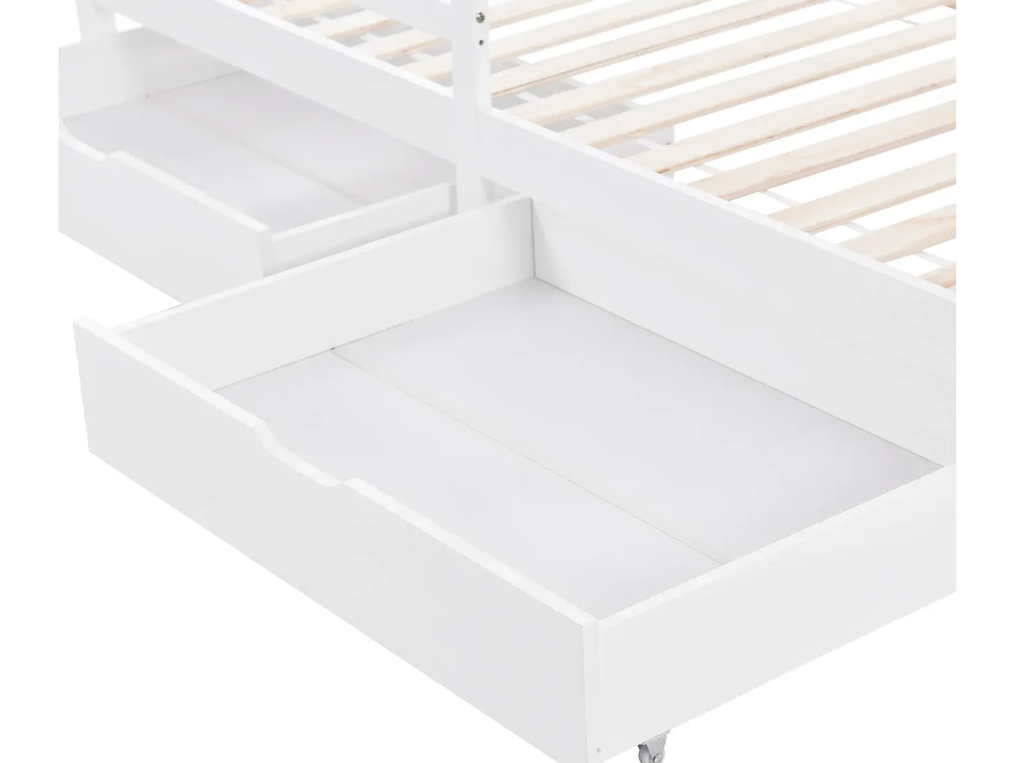 Cama cabine 90x200cm em madeira maciça - com prateleiras e 2 gavetas - Branco