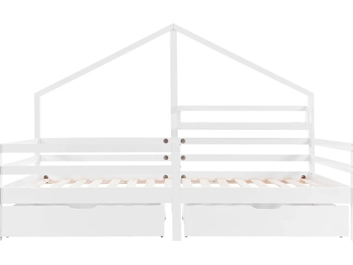 Cama cabine 90x200cm em madeira maciça - com prateleiras e 2 gavetas - Branco